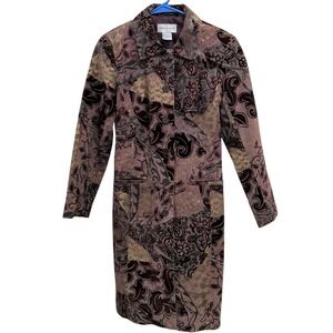 Vintage Newport News Women's 4 100% Leather Long Jacket Lined Y2K Boho Floral